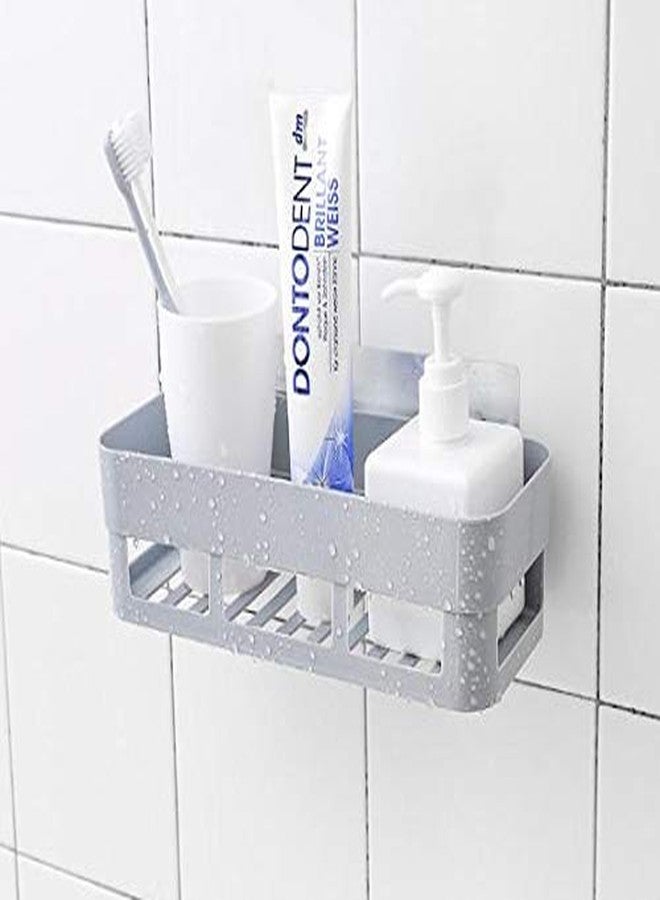 FosCadit High Quality White Plastic Bathroom Shelves Storage Shelf Organization Rack Basket with Multipurpose Kitchen Wall Holder Storage Box with Strong Magic Sticker (White) - Image 4
